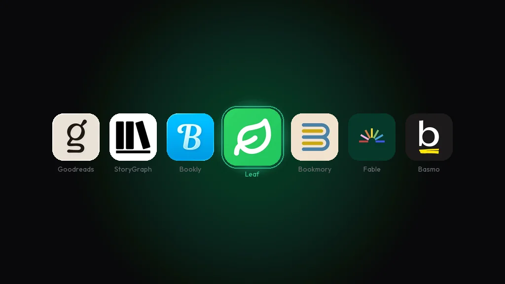 Several phone screens showing different reading tracker apps side by side