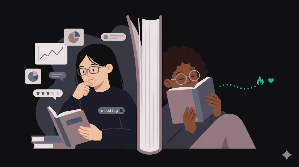 A phone showing a reading streak next to a stack of books